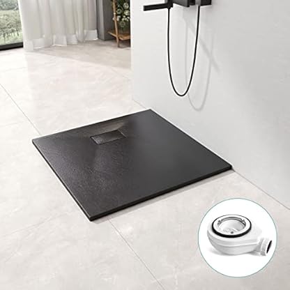 EMKE Duschwanne 90x90 cm Schwarz, Duschwanne mit Siphon und Abdeckung Anti-Rutsch, Duschtasse 90x90 cm Komplettset SMC Duschwanne Flach Zuschneidbar mit Ablaufgarnitur – Bild 3