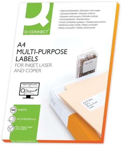 Q-Connect - Lot de 2400 Etiquettes Adhésives Coins Droits Imprimante Jet Encre Laser Copieur Boîte 100 Feuilles 70 x 35 mm Assorties 38943