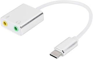 USB C to 3.5mm Adapter, Aluminum Alloy TYPEC 7.1 External No Drive Stereo Sound Card Audio Adapter, USB C Audio Adapter Sound Card with 3.5mm Headphone and Microphone Jack for Laptop and Smartphone