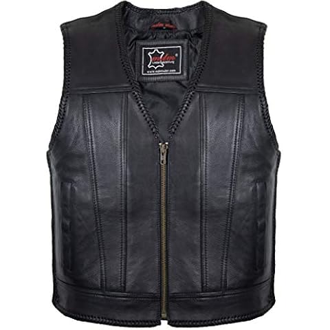 Chaleco de piel negro MDM con cremallera Cover