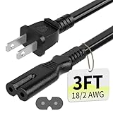 Vockjour 2 Prong AC Power Cord 3Ft Black, Universal Power Cable Replacement for Sony PS5/PS4/PS3 Slim, PlayStation 5 4 3, Xbox One X/S, Xbox Series X/S, TV, Printer-ETL Listed