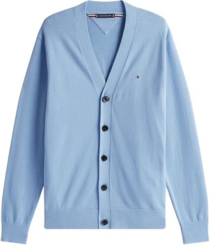 Tommy Hilfiger Herren Strickjacke Cardigan Essential Cotton mit Knopfleiste, Blau (Brisk Blue), XS – Ansicht 4