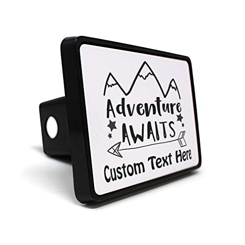 Style In Print Custom Trailer Hitch Cover Adventure Awaits Mountains Other Hobbies Plastic 2 Inches Truck Receiver Black Border Personalized Text Here #TOP12