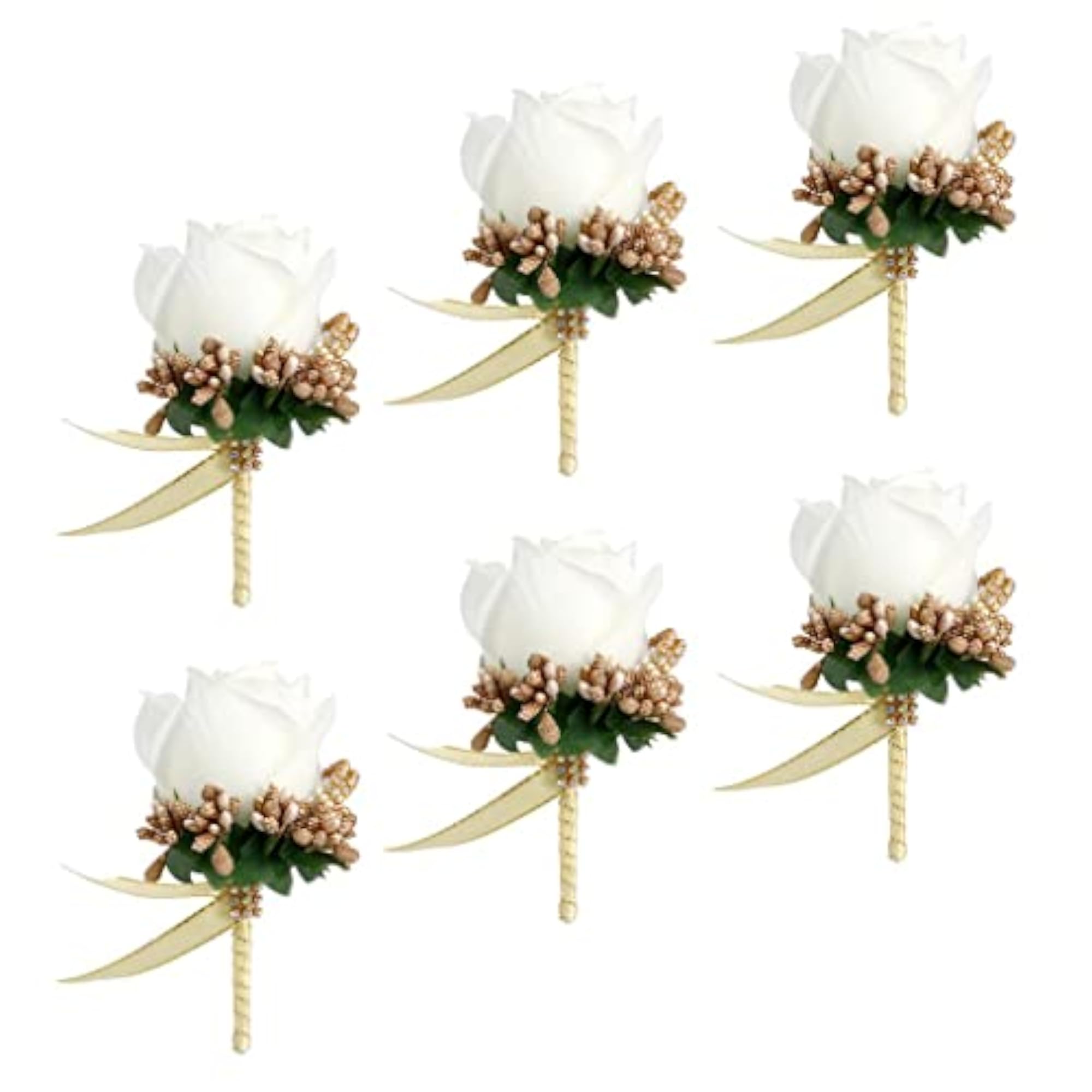 Stimulation Rose Flower Brooch Pin, White and Gold