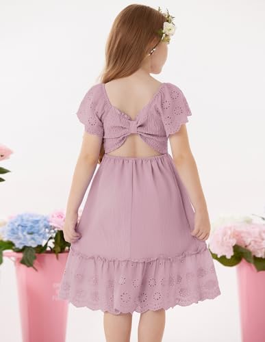 GRACE KARIN Girls Bow Back Dress Summer Beach Party Casual Sundress Ruffle Backless Dress for Teens Girls Size 6-142