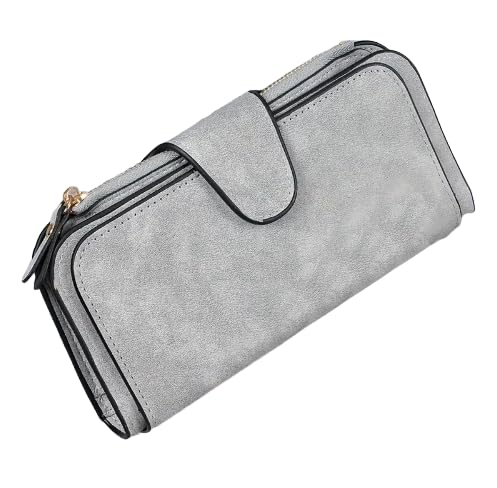 Wallet for Women, 1pc Women's Fashion Wallet, Synthetic Leather Long Clutch with Zipper and Snap Closure, Tri-Fold Design, Multi-Card Holder, Large Capacity, Casual Chic Style (Grey)