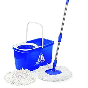 Kleeno Home Cello Easy Clean 360 Degree Cello Plastic Bucket Spin Mop with 2 Refill Extra (Blue)