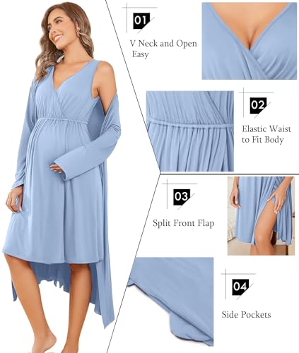 Image of Ekouaer Maternity Nursing Gown and Robe Set Labor Delivery Nursing Nightgowns for Breastfeeding Pregnancy Clothes