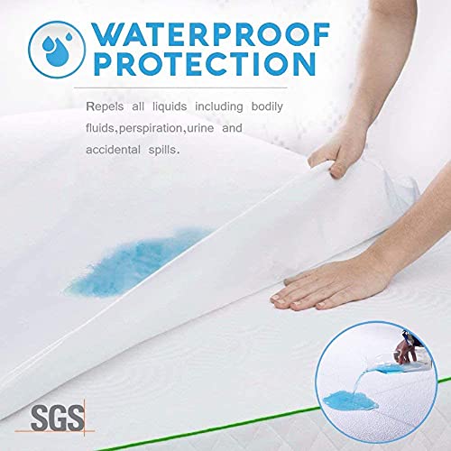 Twin Size Cooling Waterproof Mattress Protector Pad Bed Cover,Bamboo Terry Top Breathable Fitted Sheet Style Deep Pocket Soft Noiseless Waterproof Matressprotector Twin For Bed Kids Adults #TOP2
