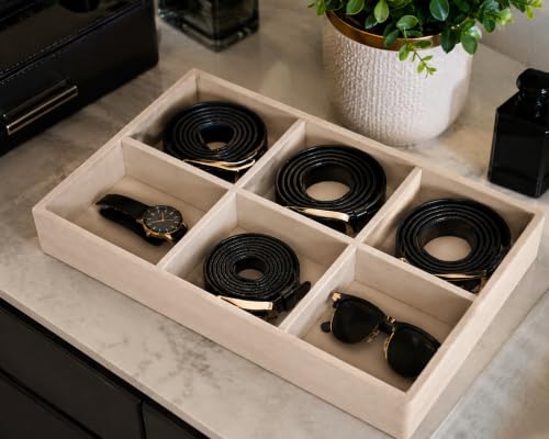 Image of 6 Slot Belt Organizer Tray for Men, Cream | Stackable tray keeps formal, casual and leather belts arranged neatly in wardrobe, closet, drawer, dresser or dressing table