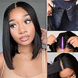 UNICE Straight V Part Wigs Human Hair Short Bob Wigs Pixi Cut for Women Upgrade U Part Wig No Leave...