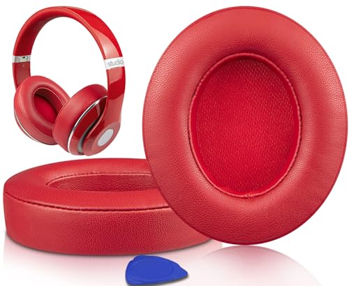 SoloWIT Piel de Cordero Almohadillas Repuesto para Beats Studio 2 & Studio 3 Wired & Wireless Auriculares, Almohada Cascos con Espuma Memoria para Aislamiento del Ruido, Grosor Añadido   Rojo