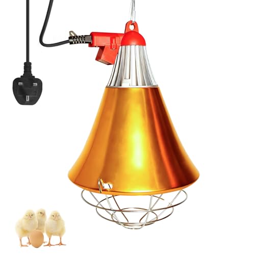GlintBay Heat Lamp for Chicken Dimmable Poultry Heat Lamp Hanging Dog Kennel Heater 250W Kennel Heaters for Dog with UK Plug Heater for Chicks Bird Cage Vivarium