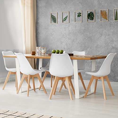 Image of Set of 4 Modern Style Mid Century Modern Dinning Room Cafe Hotel Office Wooden Legs Chair (White Fully Wooden Legs)