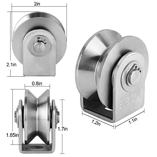 Ziqi 2 Inch Pulley Block V Type 304 Stainless Steel Pulley Roller, Duplex Bearing Super Silent Heavy Duty V Grooved Wheel Loading 660Lb/300 Kg For Material Handling And Moving - 2 Pack #TOP1