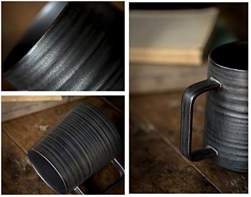 Large Handmade Pottery Coffee Mug, Unique Metallic Glazed Ceramic Drinking Cup Coffee Cup with Big Handle for Home, Office or Gifts, Microwaveable, Annular Texture 16 oz - Image 7