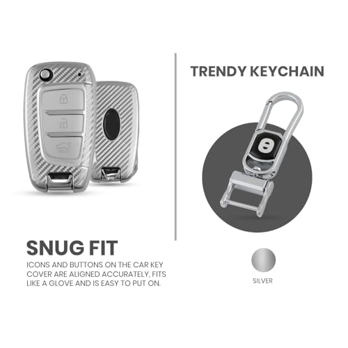 Image of keyzone Silverstar TPU Car Key Cover with Keychain for Compatible for Hyundai venue, i20, Kona, Verna 2018 Onwards 3 Button Flip Key. (compare key shape before order) (Silver)