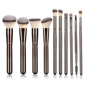 10 Piece Black brown Makeup Brushes – Wooden Handle with Soft Synthetic Bristles,for Face & Eye Makeup|Professional Makeup Brushes set for Women & Girls|