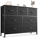 Coleshome Chest of Drawers Bedroom, 7 Drawer Fabric Storage Unit, Clothes Organiser Dresser, Wide Black Cabinet with Metal Frame, Space Saving Furniture for Apartment & Hallway