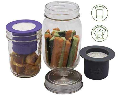 Divider Cup By Mason Jar Lifestyle - For Salads, Dips, And Snacks. Plastic Free Bento Lunch Container(Bright Blue, Wide Mouth) #TOP2
