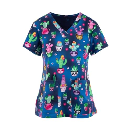 GSCLZ Ropa de Verano for Mujer, Top médico, de fácil Cuidado, con Estampado Animal y prácticos Bolsillos(Color5,S)