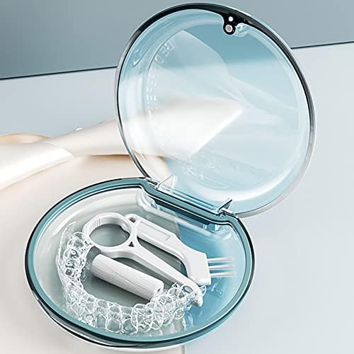 Retainer Case, Slim Retainer Case, Suitable for Dentures, Denture Bridges, Partial Dentures, Traditional Braces, Etc. Retainer Cleaner Case for Men, Women, Teenagers, Girl (Blue)