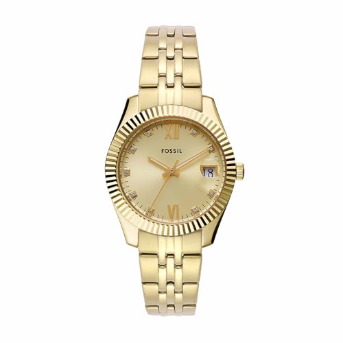 Fossil Scarlette Reloj para mujer, movimiento de cuarzo con correa de acero o piel, Tono Oro, 32MM