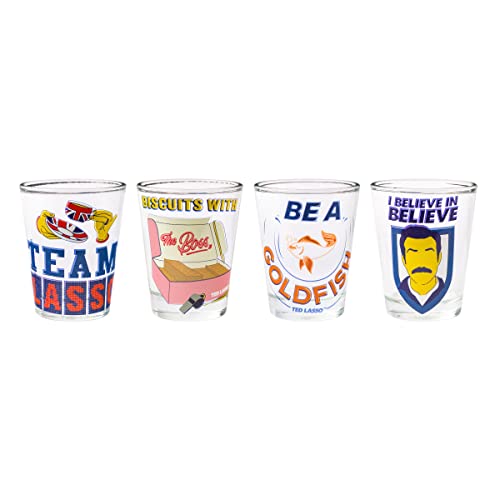 Image of Silver Buffalo Ted Lasso Quotes 4 Pack Mini Glass Set, 1.5 Ounces