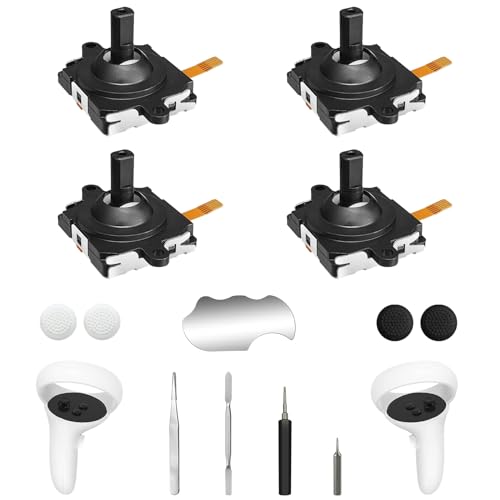 OLCLSS Joystick Replacement Kit for Oculus Quest 2 Controller, Repair Accessories for Meta Quest 3 Controller, Include 2 Joysticks, T5 Screwdriver, Tweezer, Pry Tool, 4 Thumbstick Grips