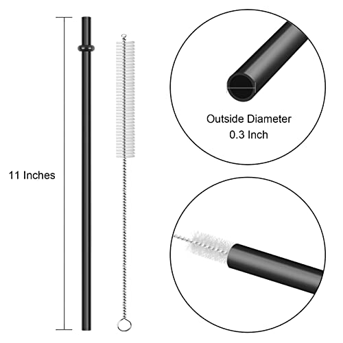 15 Pieces 11 Inch Black Reusable Plastic Replacement Drinking Straws, Fit For 24 Oz 32Oz 40Oz Mason Jars, Tumblers, Extra Long Unbreakable Drinking Straws With Cleaning Brush, Bpa Free #TOP1
