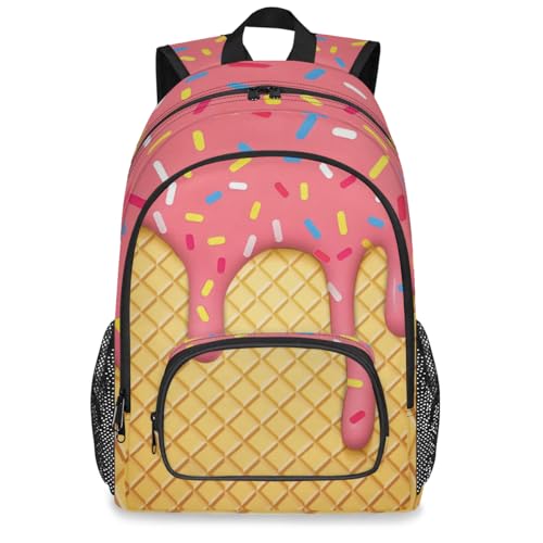 School Backpack Casual Bookbag with Multiple Pockets 18 inch Laptop Backpacks for Travel Hiking, Schoolbag for Students Girls Boys Women Men, Pink Ice Cream