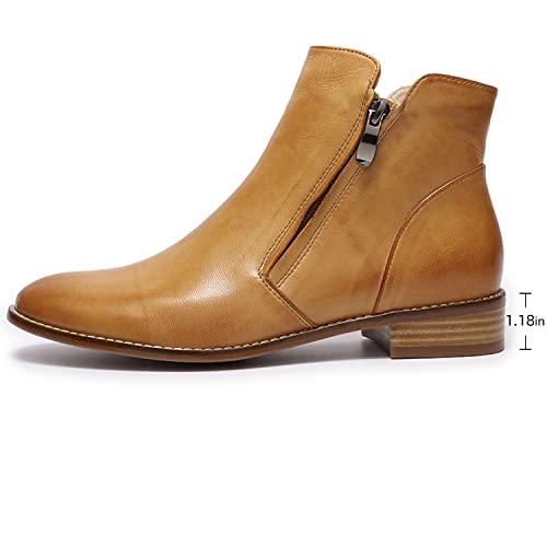 Image of Mona flying Womens Leather Ankle Boots Dual Zippers Low Heel Short Booties