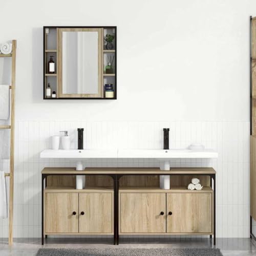 Muebles de baño para ganar espacio: conjunto de madera marrón con armarios 5