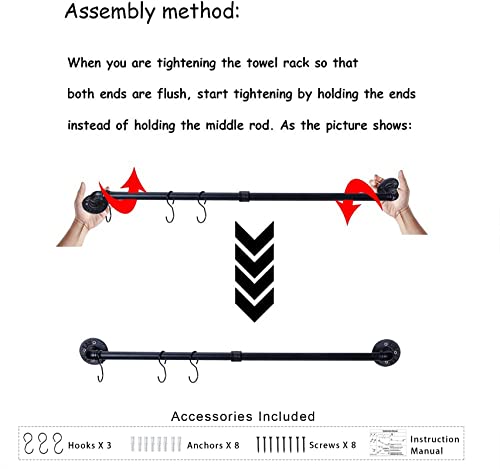 Towel Bar For Bathroom, Industrial Pipe Towel Bar, Heavy Duty Black Bath Towel Bars, Rustic Iron Wall Mounted Bath Towel Rack Bathroom Accessories (33.4 Inch) #TOP6