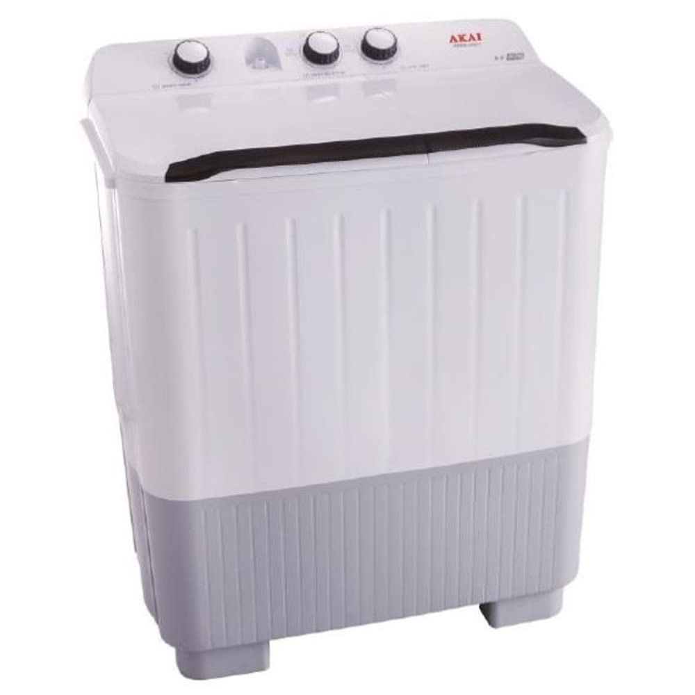 AKAI 7kg Twin-Tub Semi-Automatic Washing Machine, Powerful Pulsator, Energy Efficient, Easy Wash Timer, Spin Timer, 73WX 44DX93H in Cms, White WMMA-X07TT