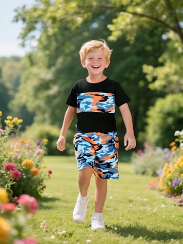 Image of 4-8T Toddler Boys 2-Piece Summer Casual Outfit Striped Print Short Sleeve T-Shirt & Shorts Set