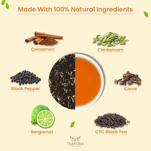 Image of TEAFORA Earl Grey Masala Chai Tea | Spiced Citrus | Blend of Assam CTC, Cardamom, Cinnamon, Black Pepper, Clove, Natural Bergamot Extract | 100% NATURAL - 100g