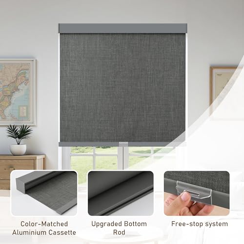 Image of AOSKY Cordless Blackout Roller Shades for Windows, 42 inchW x 72 inchH, Linen Grey