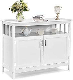 TANGZON Sideboard Storage Cabinet, Buffet Console Table with Doors & 5-Position Adjustable Shelf, Wooden Storage Cupboard for Kitchen, Living Dining Room (White, 114 x 51 x 91cm)