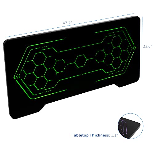 Vivo Universal 48 X 24 Inch Solid One-Piece Tempered Glass Gaming Desktop With Breathing Rgb Geo-Honeycomb Led Lights For Sit Stand Height Adjustable Desks, Gamer Workstation, Black, Desk-Top48Bg #TOP2