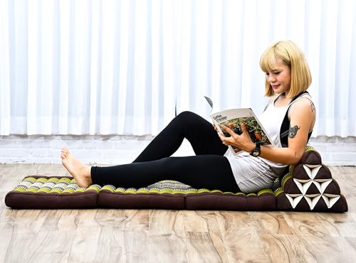 Image of Leewadee - Comfortable Japanese Floor Mattress Used As Thai Floor Bed with Triangle Cushion, Futon Mattress Or Thai Massage Mat, 67 x 21 inches, Brown Green