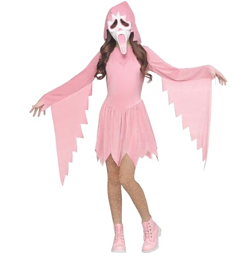 Fun World Girls' Shimmer Ghost Face Costume, Medium 8-10, Pastel Pink