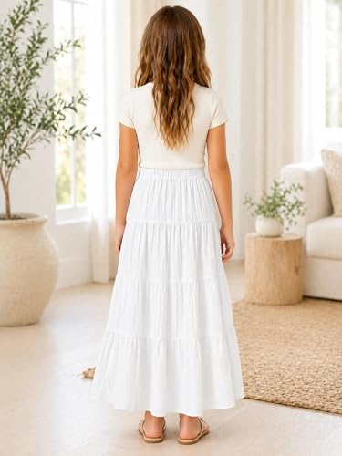 Image of Girls Tiered Maxi Skirt Boho Flowy Peasant Long Skirt for Kid 7-14