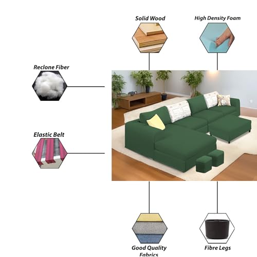 Image of Koza LHS 8 Seater L Shape Sofa Set with Center Table for Living Room (Green Fabric) Premium Fabric Sofa