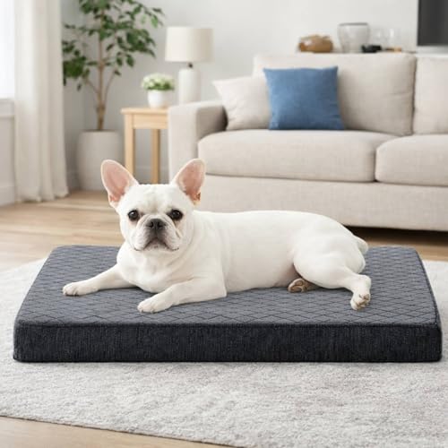 JOEJOY Small Orthopedic Dog Bed Washable, Dog Crate Bed Dog Mattress with Removable Cover and Egg Memory Foam for puppy, 58x44x7.5CM
