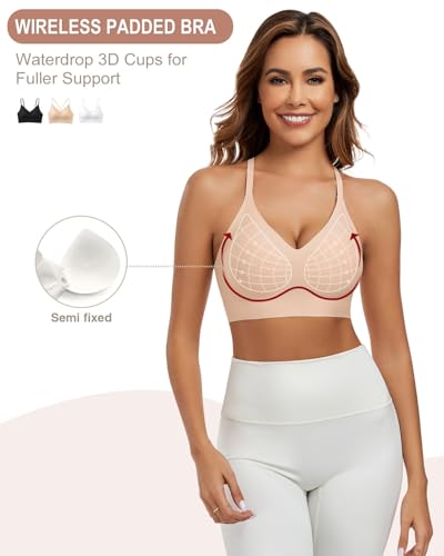 Comfortable Seamless Wireless Racerback Cross Back Pull on Bra V Neck Cami Bralette with Support Sport Everyday Bra2