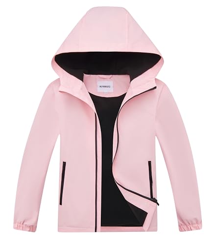 Image of Boys Girls Rain Jackets Waterproof Hooded Fleece Raincoats Lightweight Windbreakers for Kids