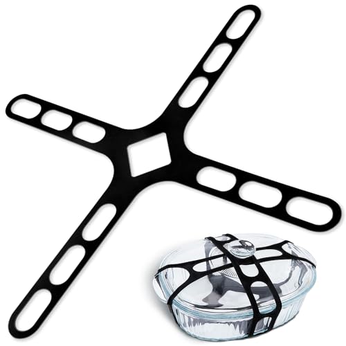 Lid Latch Compatible with Crockpots, Crisscross Silicone Universal Securing Strap for Casserole Dishes, Pots, Pans, Black