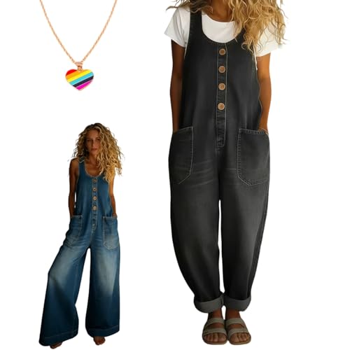 Salopette en jean vintage femme avec bretelles réglables et boutons