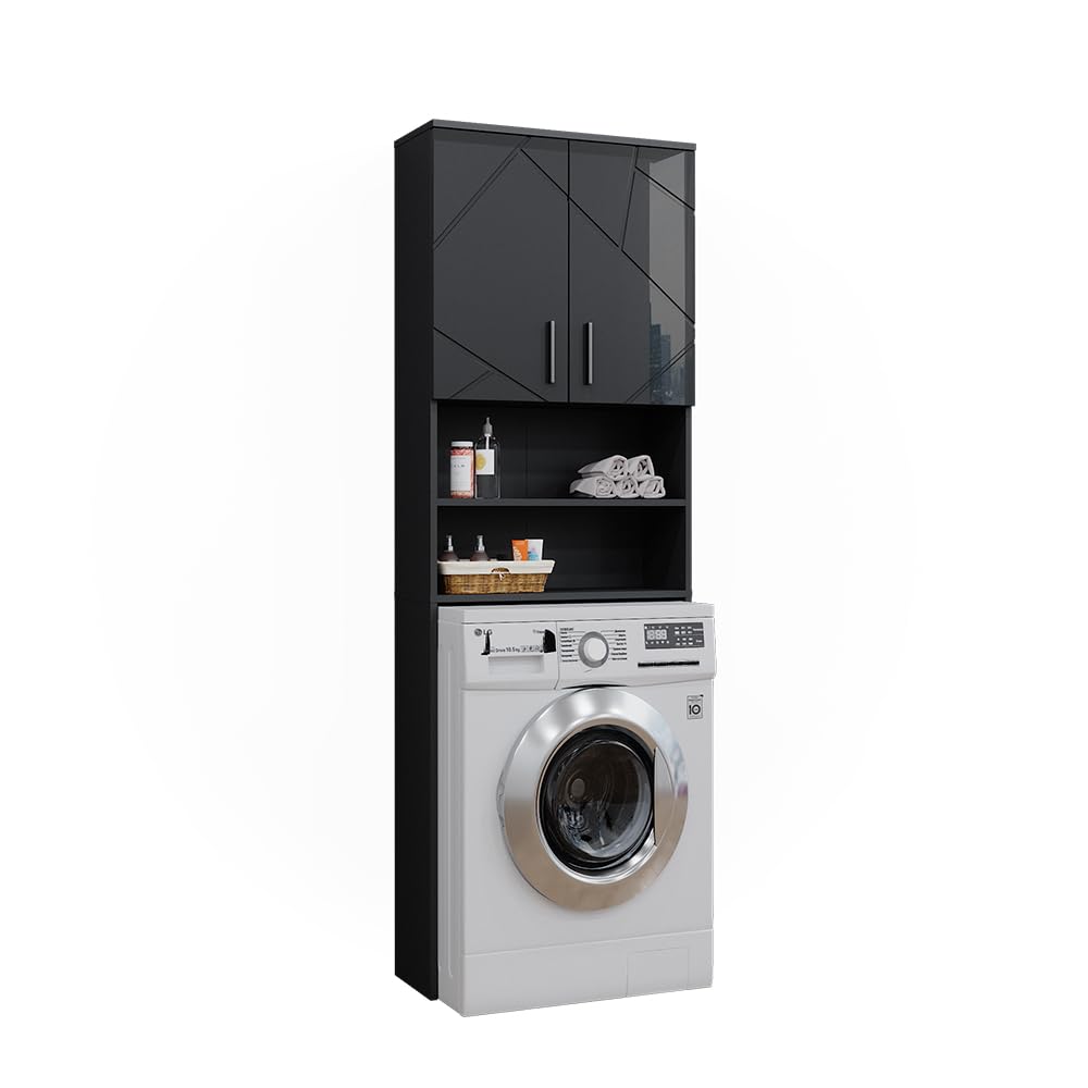 Vicco Armoire pour Machine à Laver Irma, Anthracite Haute Brillance, 64x190.5cm, Convient pour Le Rangement et comme surélévateur pour Machines à Laver
